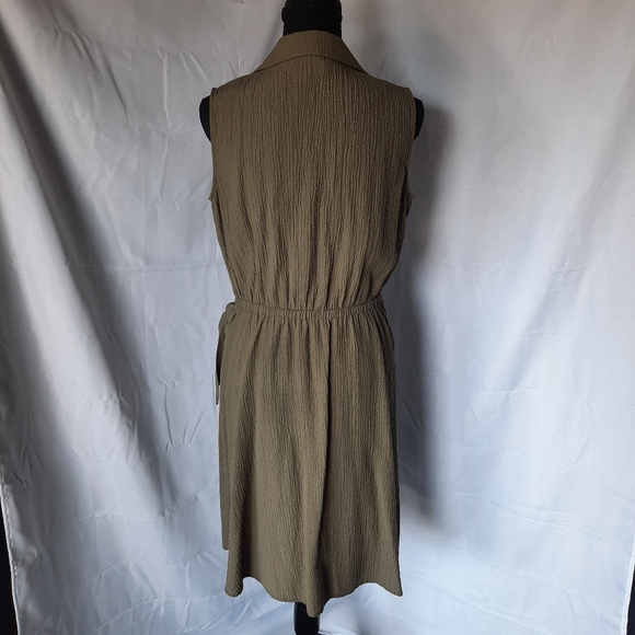Calvin Klein Faux Wrap Dress Size 6 Army Olive Green Side Tie Minimalist - Picture 10 of 16